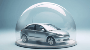 Carro sob uma redoma de vidro, para falar sobre a proteção veicular, indicada para quais tipos de veículos