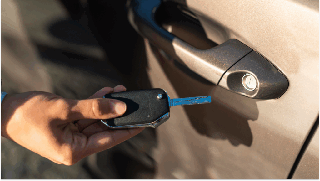 Homem com a chave do carro, para falar se a proteção veicular cobre pane seca e chaveiro